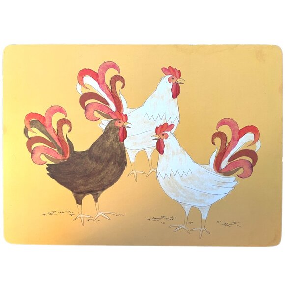 NOW DESIGNS Set of 4 "Rise and Shine" Cork-Backed Chicken Placemats 12" x 16" - Picture 2 of 12